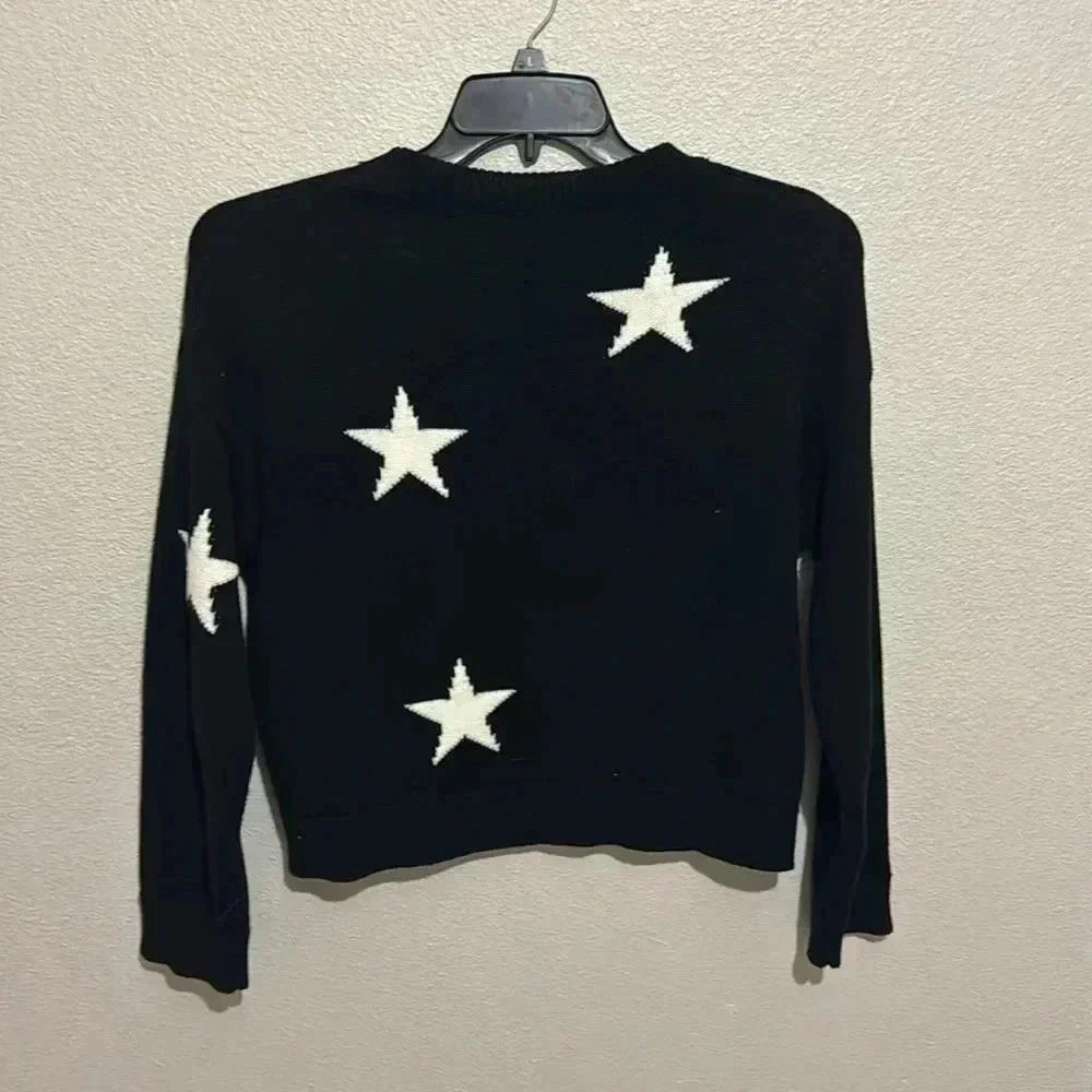 Rails Perci Black & White Star Cashmere Blend Crew Neck Sweater Cotton/Cashmere - Picture 6 of 6